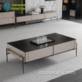 set di tavolini da caffè in legno massello con piano in pietra sinterizzata in stile nordico moderno più supporto per mobile TV